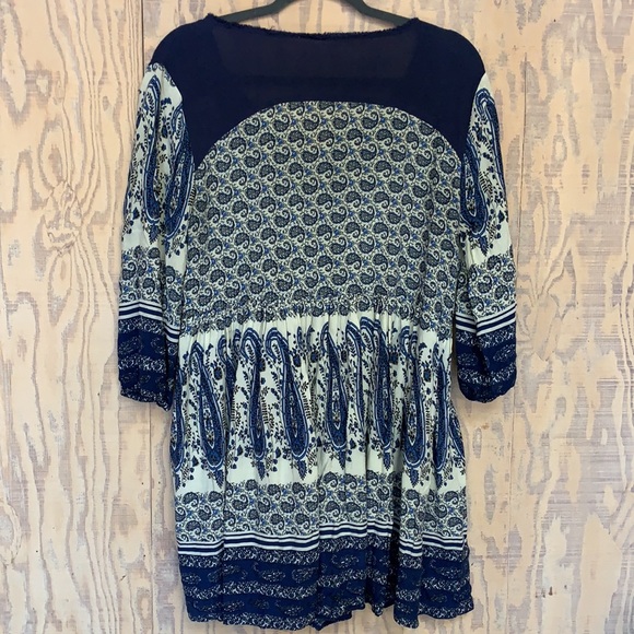 En Creme Anthro Embroidered Boho Blue Paisley Festival Tunic Dress L - Picture 4 of 6